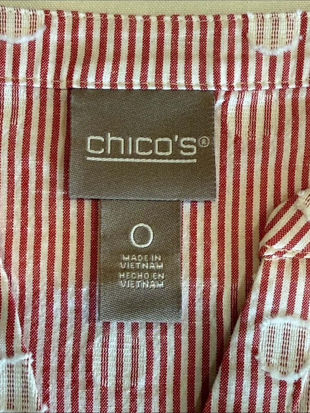 Chico's Red White Striped Polka Dot Popover Blouse Side Tie Short Sleeve Size 0 - Picture 4 of 9